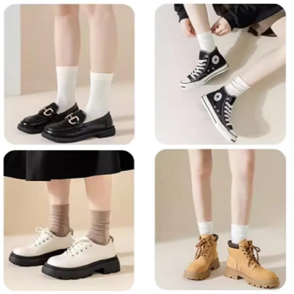 5 Pairs of Women's Cotton Blend Tube Socks Breathable Comfortable Casual Socks Knitted Fabric Color Suitable for Any Season