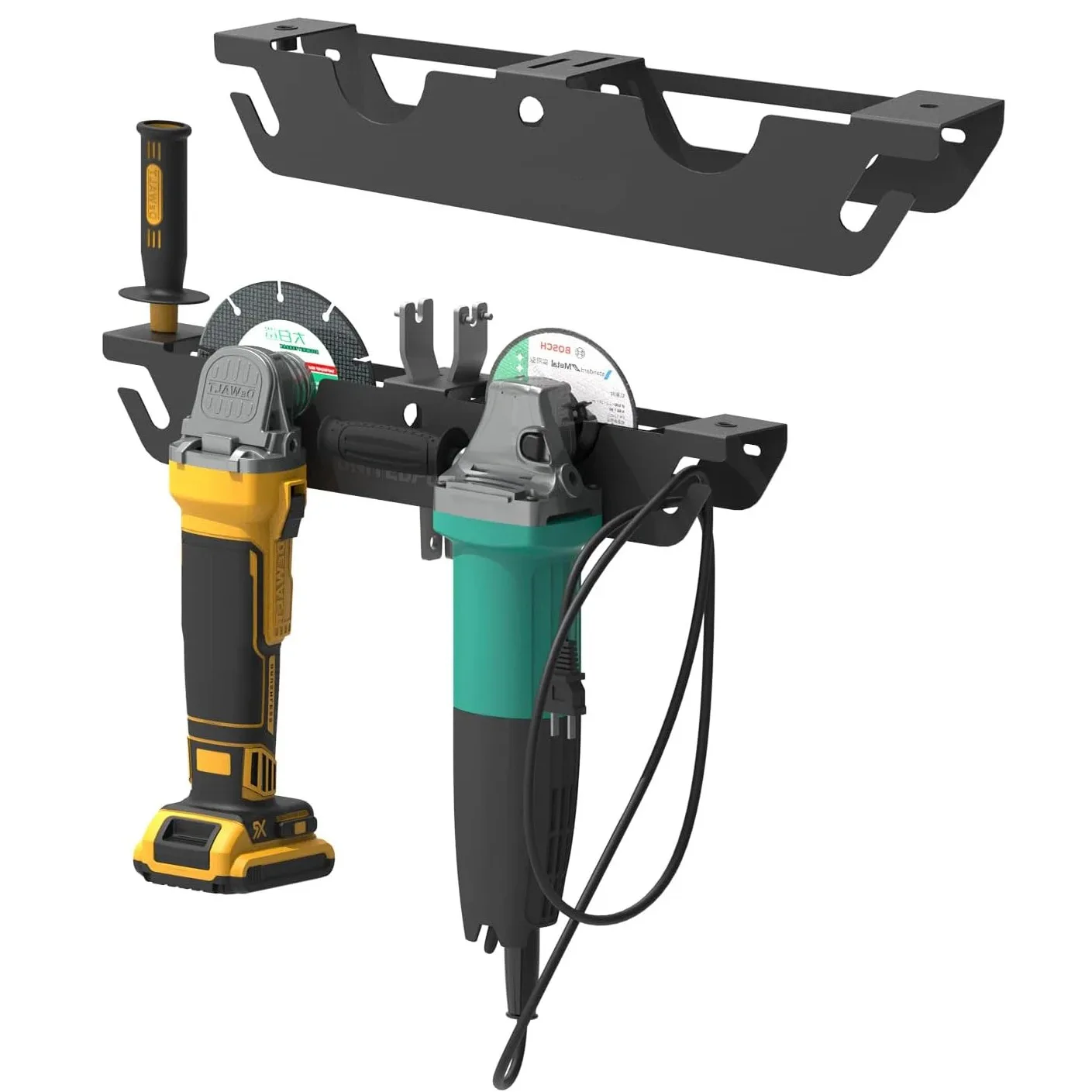 

Angle Grinder Stand with Slot - Metal Wall-Mounted Tool Organizer, Double Cable Management & Built-in Holes