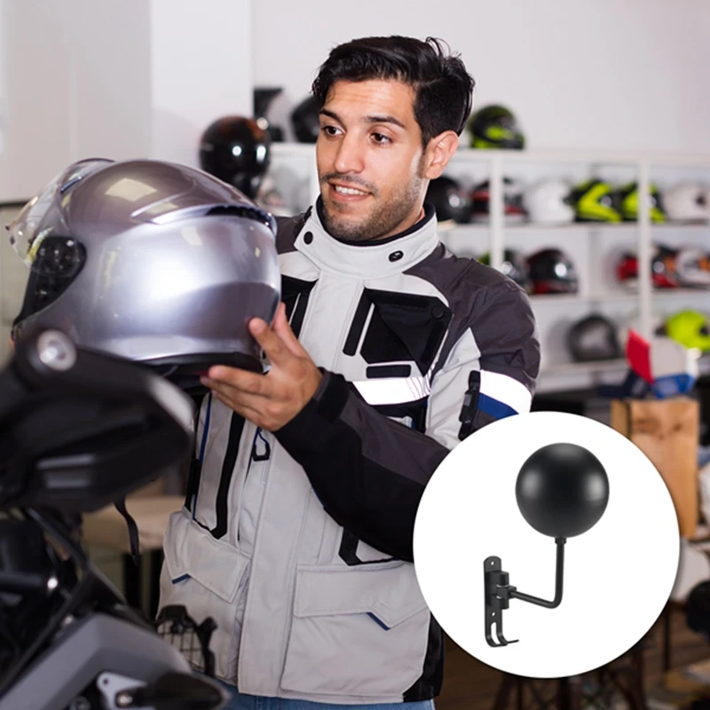 A96E-180° Motorcycle Helmet Rack, Rotation Metal Helmet Holder Wall Mount, Helmet Holder Bike With 2 Hooks Helmet Hanger