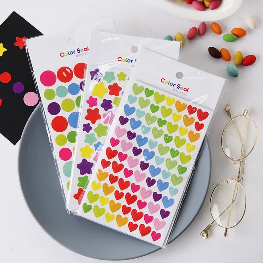 Kpop Photocard Sticker Scrapbooking Sticker Set Vibrant Scrapbook Stickers Colorful Stars Love Hearts Round Shapes Diy for Kpop