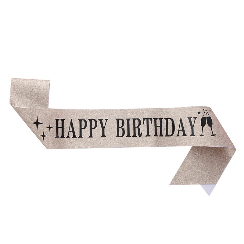 Fashionable Soft Birthday Party Ribbon Personalized Glitter Cloth HAPPY BIRTHDAY Print Bronzing Colorful Letters Shoulder Strap