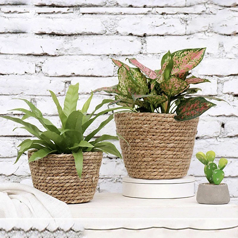 Seagras Woven Flowerpot Potted Handmade Flower Plant Container Garden Grass Planter Straw Basket Home Balcony Storage Decorative