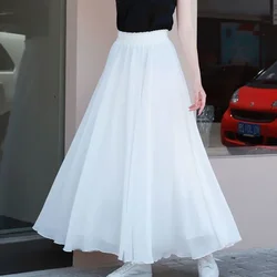 Spring Summer New White Double-layer Chiffon Skirt A- line Half-length Long Dress Elegant High-waisted Artistic Fairy-like Women