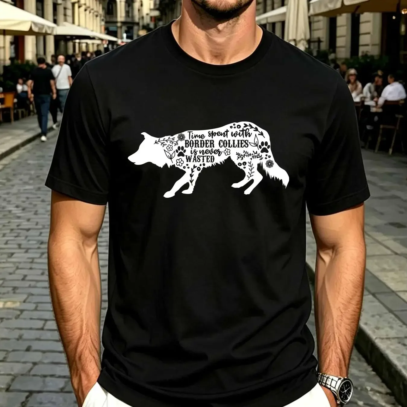 washed T Shirt Time Spent With Border Collie  vintage Washed Slightly Soft designer clothes Casual Breathable Stretched