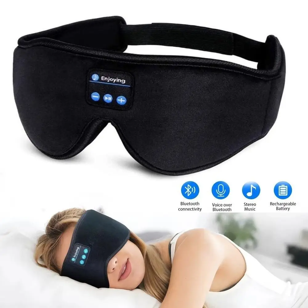 Soft Fabric Music Sleep Mask Built-In Speakers USB Charging Audio Sleep Mask Adjustable Fit Contoured Light Blocking Eye Cover