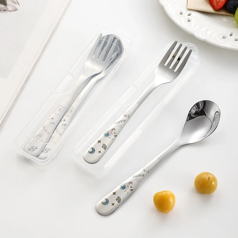 Baby 304 Stainless Steel Cartoon Cutlery Set Children's Spoon Fork Combination Mealtime Essential Outdoor Travel Friendly
