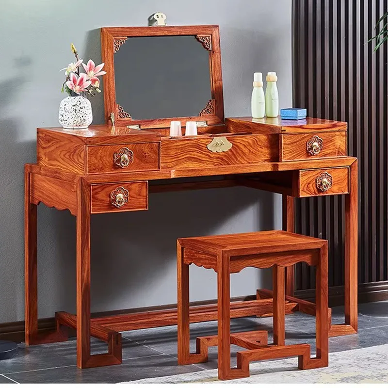 LMM1 dressing table Solid wood hedgehog red sandalwood rosewood with mirror makeup stool Chinese style