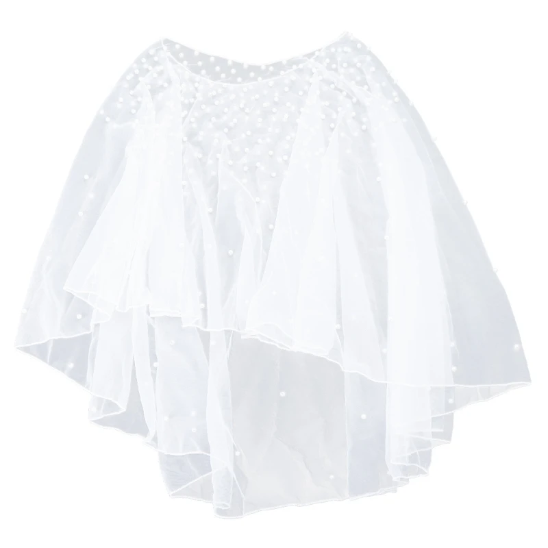 

Women Wedding Bridal Shawl Wrap Capelet Shrug Cover See-Through Pearl Beads Embroidery for Jacket Tulle Cape Bridesmaid Lace-Up