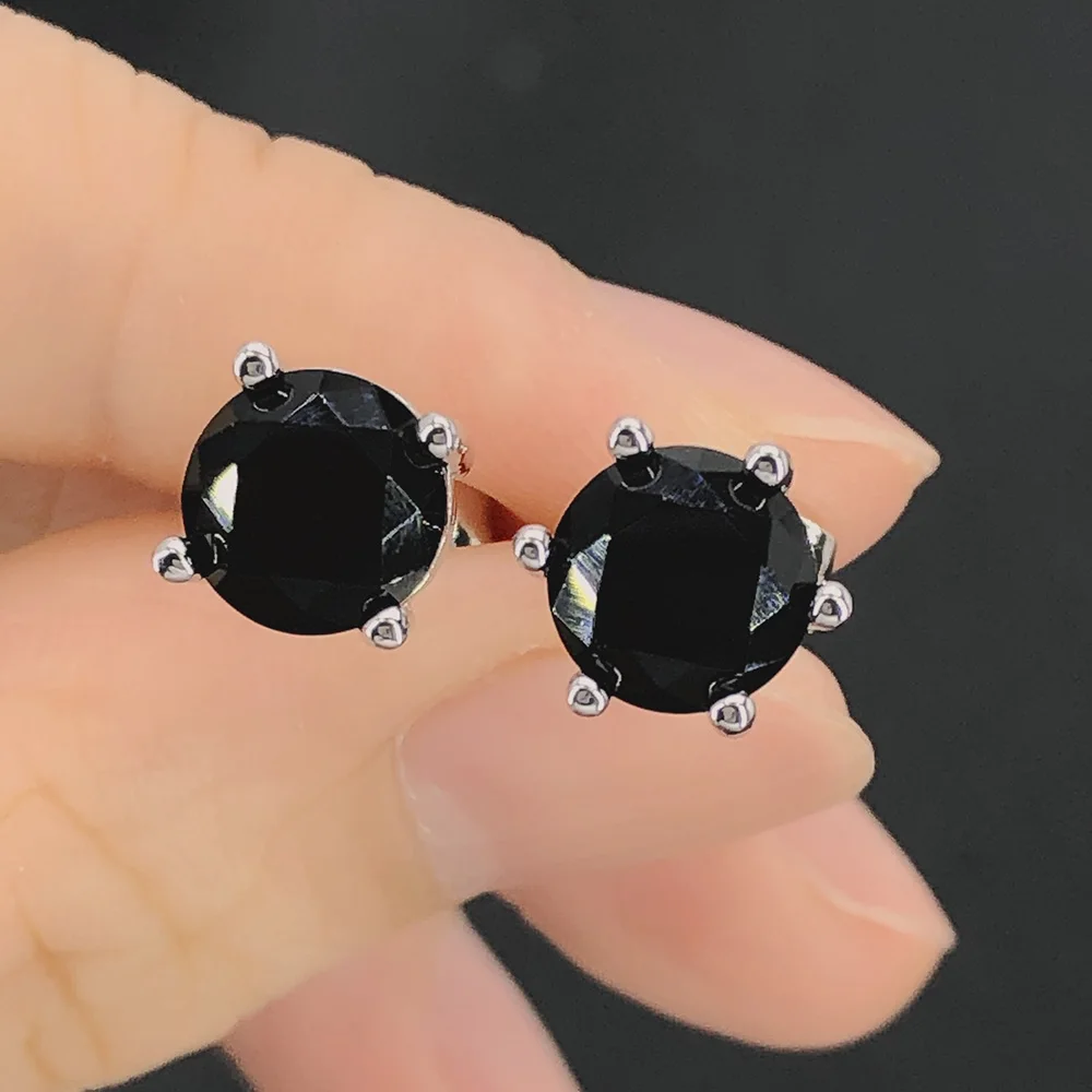 Punk Fashionable Black Stone Crystal Stud Earrings 3/4/5/6/7/8MM Gorgeous Zircon Earing for Women Men Fashion Hippie Jewelry