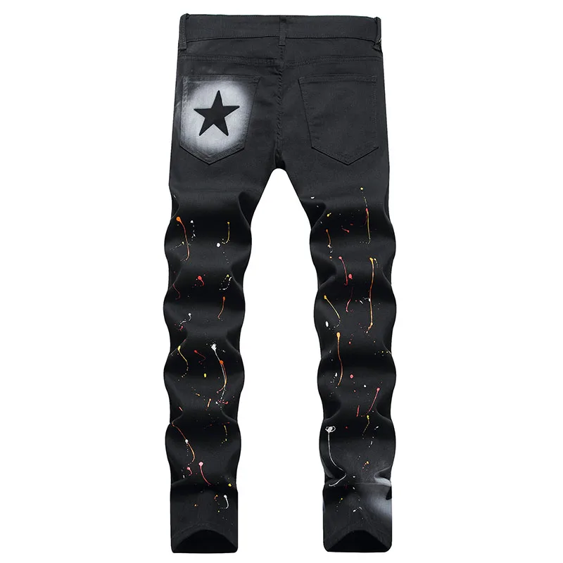 2024 Autumn New Mens Fashion Black Jeans Spray Painting Slim Straight Jeans High Quality Jean Homme Male Denim Pants