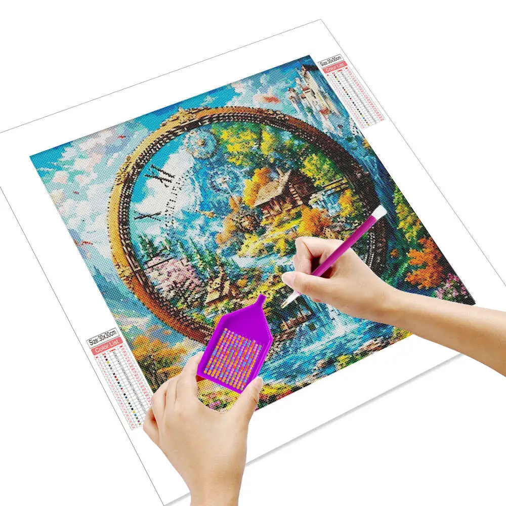 Huacan Clock Landscape Diamond Painting 5D DIY Diamond Mosaic Art Embroidery Handmade Cross Stitch Home Decor - view 2