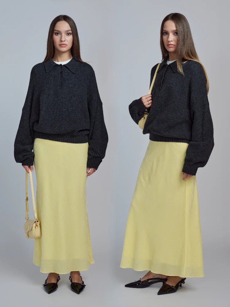 

Юбка MAIMA из шелкового бархата с длинным шлейфом, осенне-зимняя, повседневная, с завышенной талией, А-силуэт, облегающая, однотонная