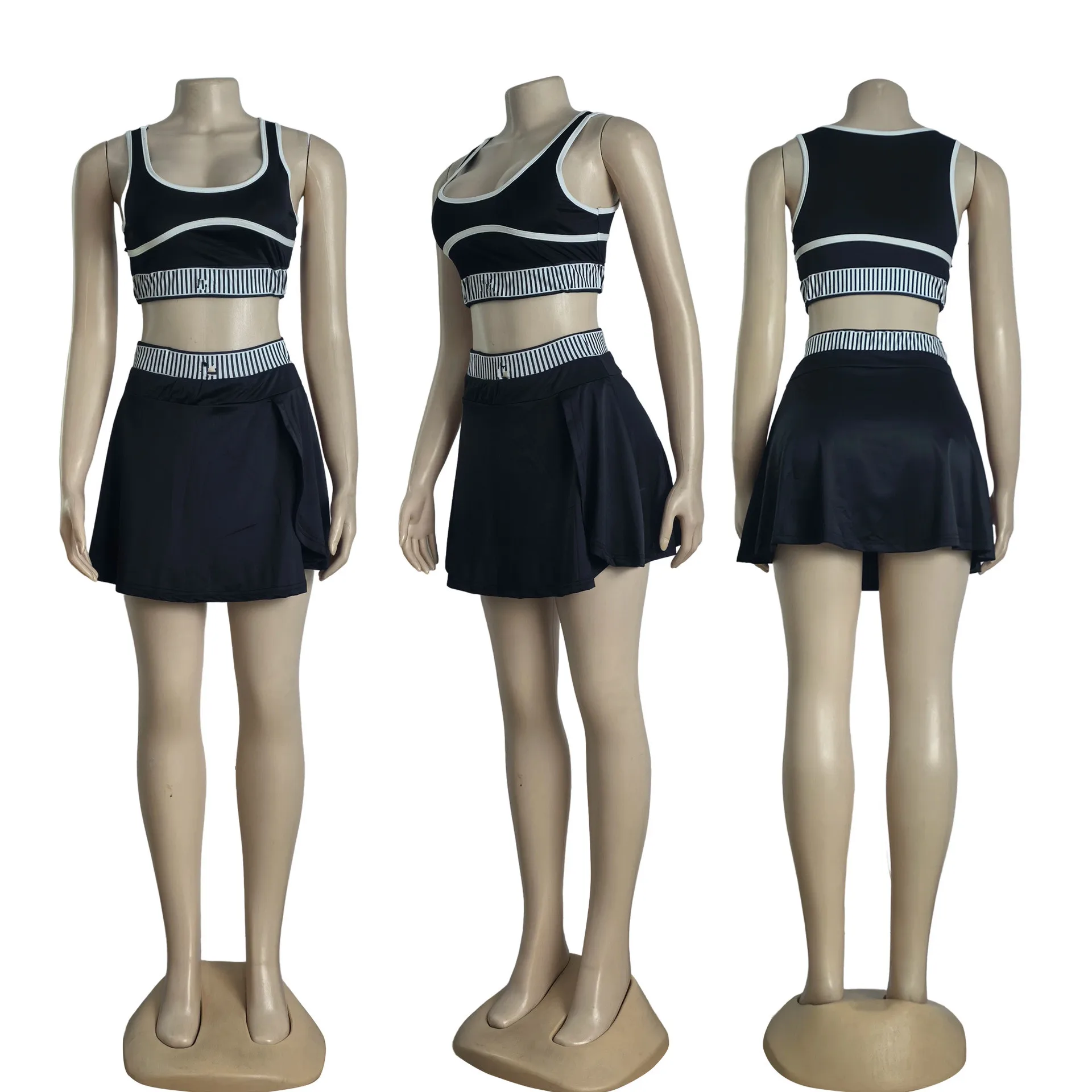 J5205 Set di abiti in maglia transfrontaliera europei e americani, gonna corta ad alta elasticità con gilet sportivo casual di nuova moda estiva due-p