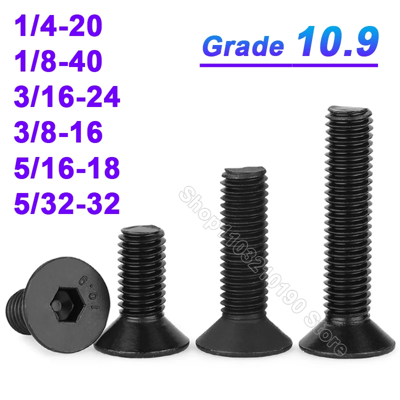 

1/8-40 5/32-32 3/16-24 1/4-20 5/16-18 3/8-16 BSW British Standard 10.9 Grade Flat Countersunk Head Hex Hexagon Socket Screw Bolt