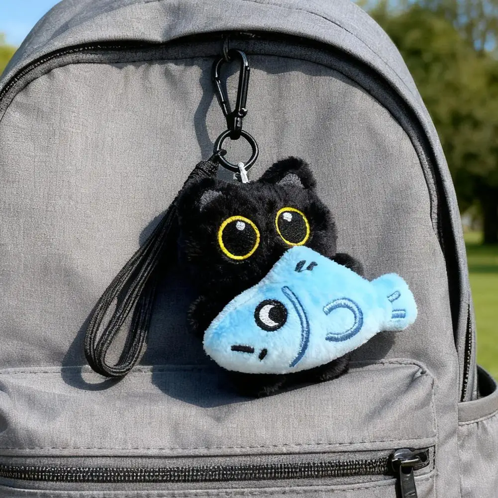 かわいい黒猫キーホルダー、ぬいぐるみキーリング、愛らしい漫画の猫ペンダント、バックパック/財布/バッグの装飾用（ギフトアイデア）