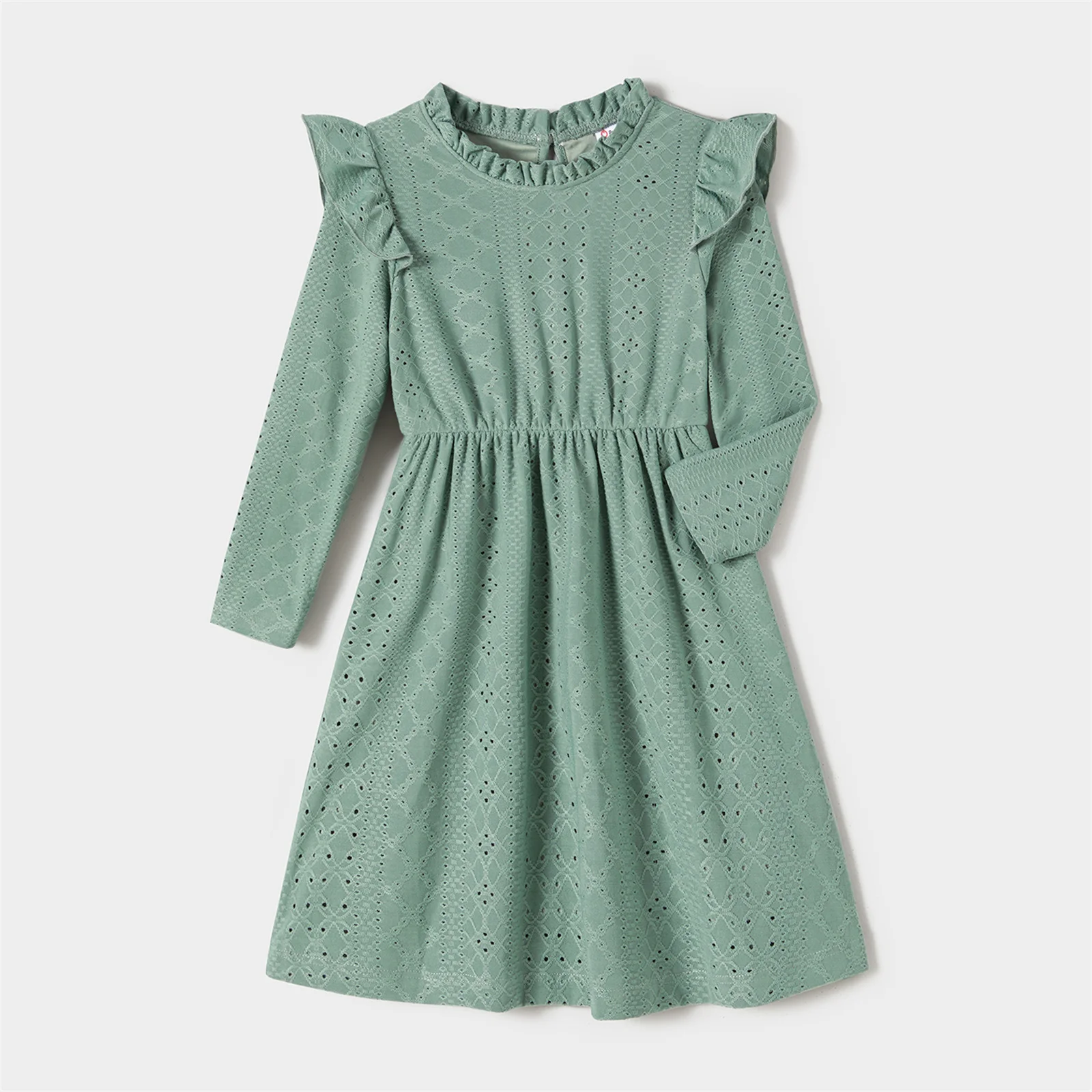 PatPat Family Matching Mint Green Lace Dresses And Color-block Long-sleeve tops Sets