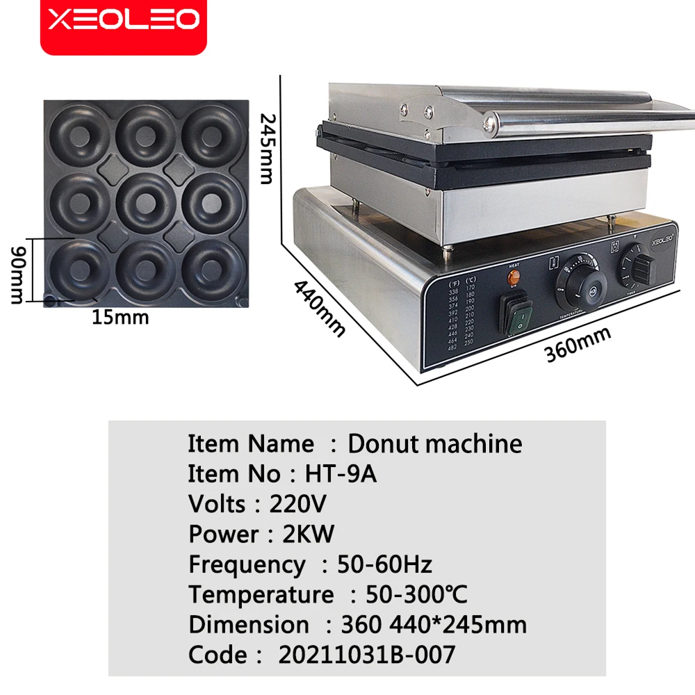 XEOLEO 9 Hole Electric Donut machine Commercial Mini Donuts Maker 1300W Non-Stick 9CM Circle Rings Kitchen Appliance