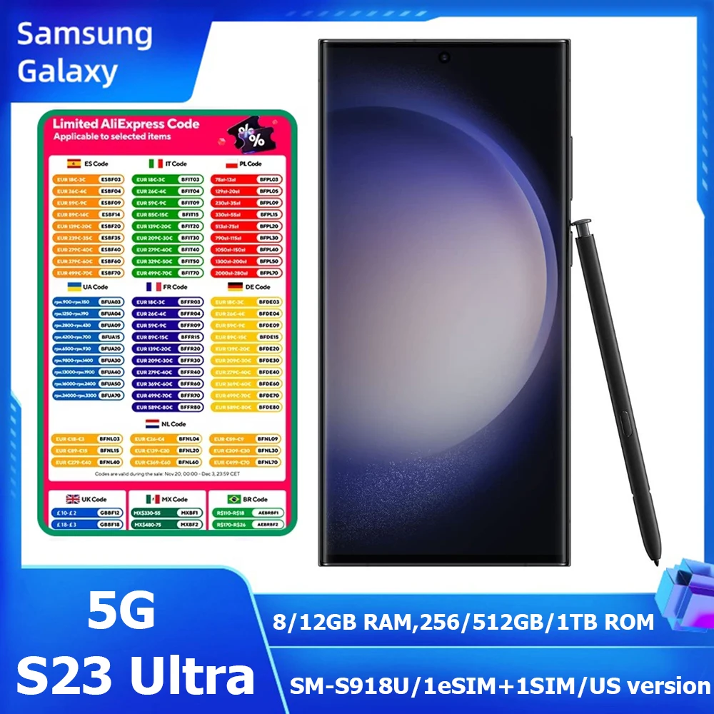 Refurbished Samsung Galaxy S23 Ultra 5G Smart Android Phone 6.8-inch 5000mAh 200MP Samsung Smartphone NFC Fingerprint45WS23Ultra