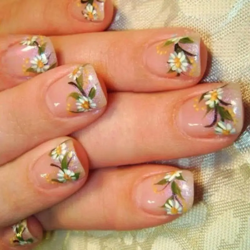 

24 Pcs French Tip Press On Flowers False Glittering Acrylic