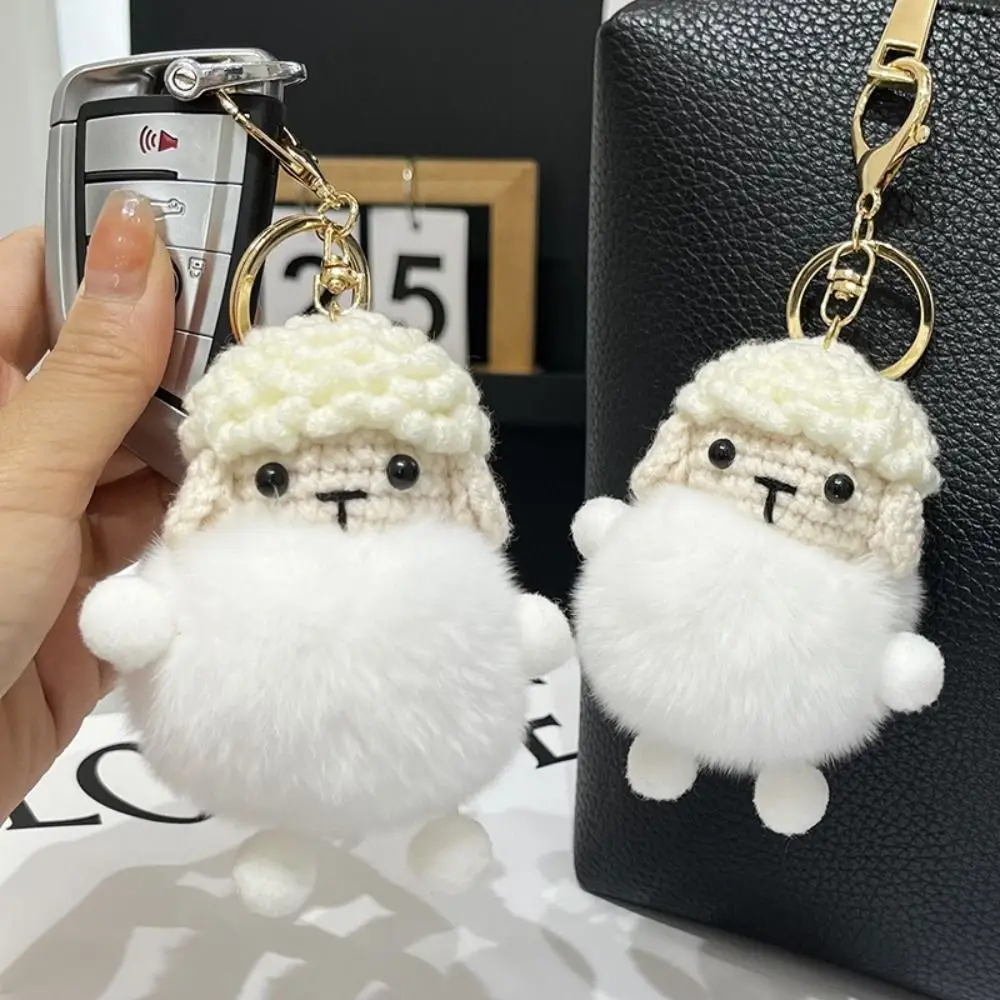 Fashion Cute Rabbit Fur Lamb Keychain Chubby Bag Hanging Plush Dolls Soft Furry Car Keyring Girl