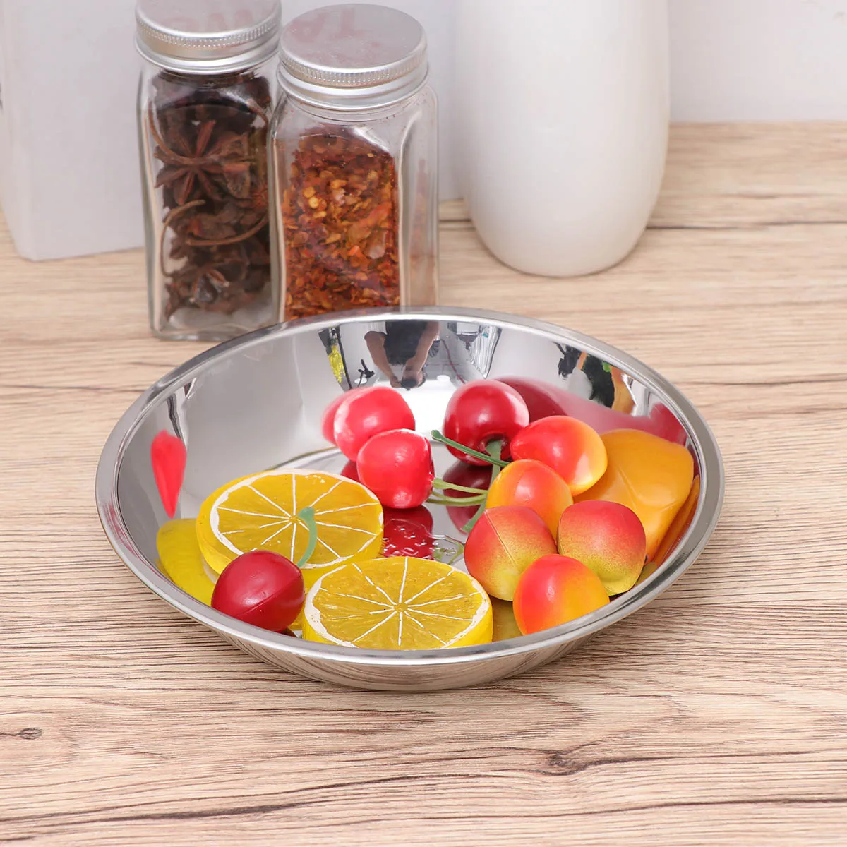 

20Cm 304 Stainless Steel Round Dish Heavy Duty Shallow Plate For Kitchen Restaurant Hotel Non-Slip Smooth Lightweight Serving