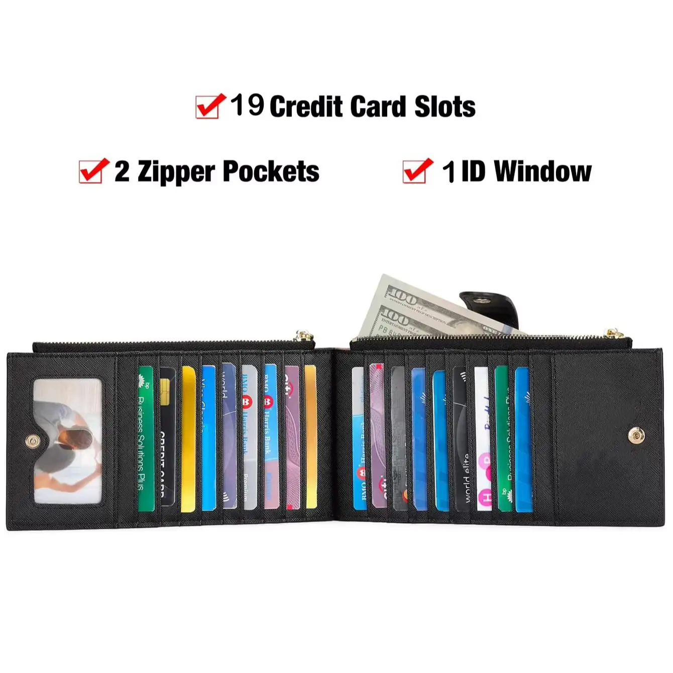 Fashionable Women's Long Wallet RFID Anti-Theft Brush, Double Zipper Large Capacity Card Holder, High-Quality PU Women's Wallet