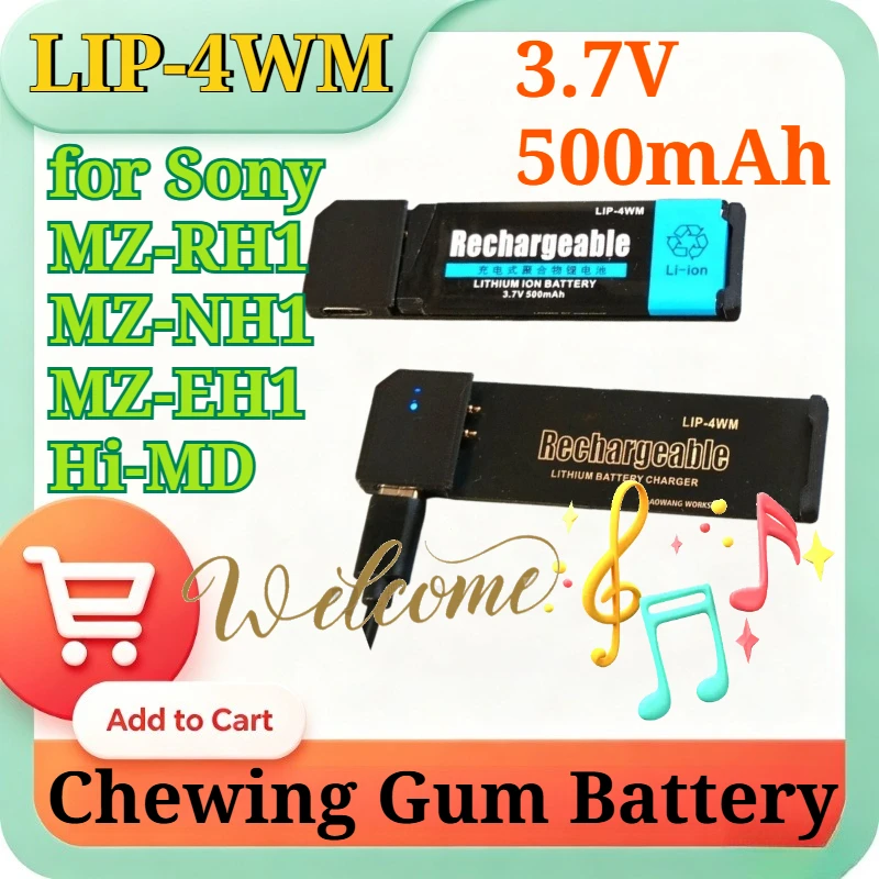 Batería de Repuesto de Polímero de Iones de Litio LIP-4WM de 3.7V y 500mAh para Reproductor de MiniDisc Sony MZ-RH1 MZ-NH1 MZ-EH1 Hi-MD