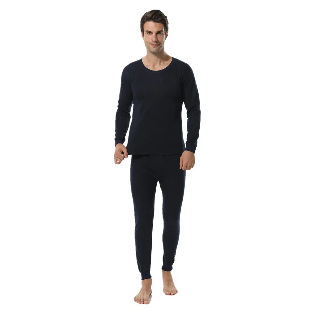 

2 Pcs/Set Self-Heating Slim Stretchy Winter Warm Thermal Round Neck Jumper Men Underwear Set Round Neck Tops Long Johns