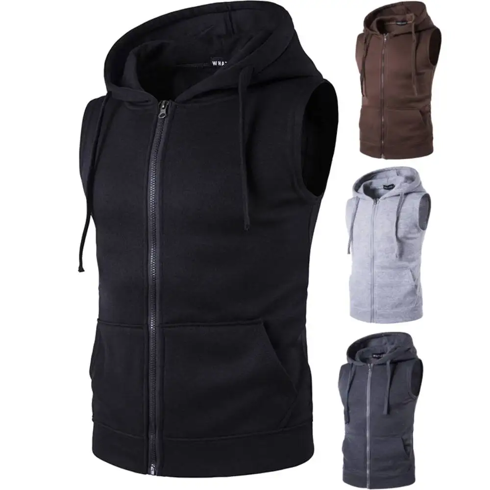 Fashion Zipper Pockets Waistcoat Male Solid Color Sweatshirt For Sleeveless Hoodies Tank Top Mens Vest Jacket Spring Autumn