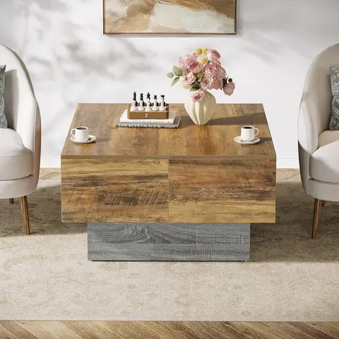 Utbyggbart soffbord i lantlig stil med förvaring för vardagsrum, lämpligt för små utrymmen 8 best sales expanderbart bord - №6