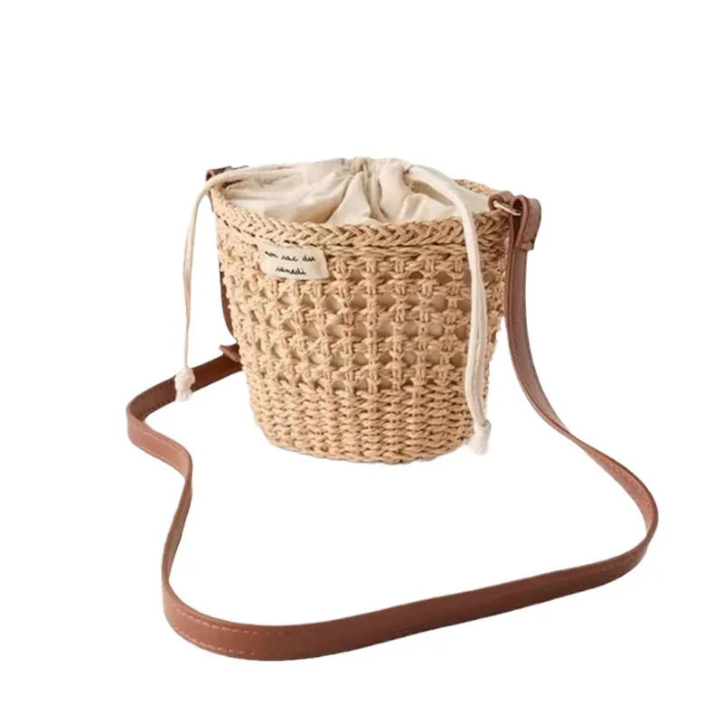 

Summer Raffia Bucket Crossbody Bags For Women Hollow Out Weaving Shoulder Crossbody Bags Beach Vacation Purse Handbags