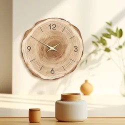 1pc wooden ring wall clock, wood cross-section texture pattern design of the original wood color wall clock, home mute clock