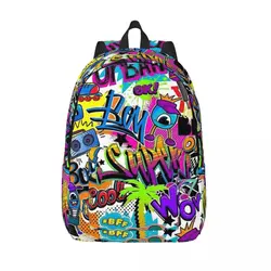 Graffiti Tropic Cartoon for Teens Student School Bookbag Canvas Daypack Middle High College Hiking