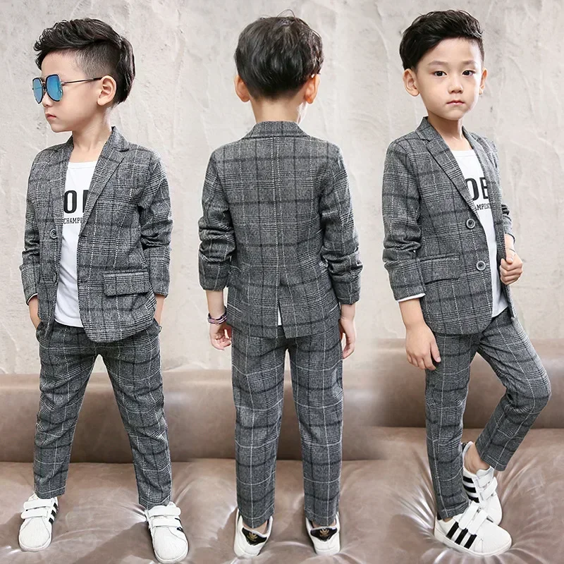 

2025 Autumn winter Baby Boys Clothes Set Plaid Gentleman Top jacket + Pants Outfits Suit Teenager 4 5 6 7 8 9 10 11 12 year