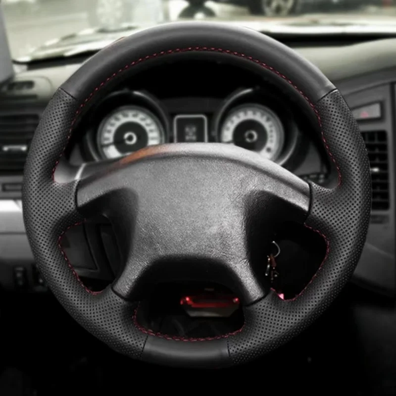 자동차 핸들 커버 미쓰비시 L200 1997 - 2006 파제로 핀 스페이스 기어 보호 천공 가죽 트림, 핸드 브레이드