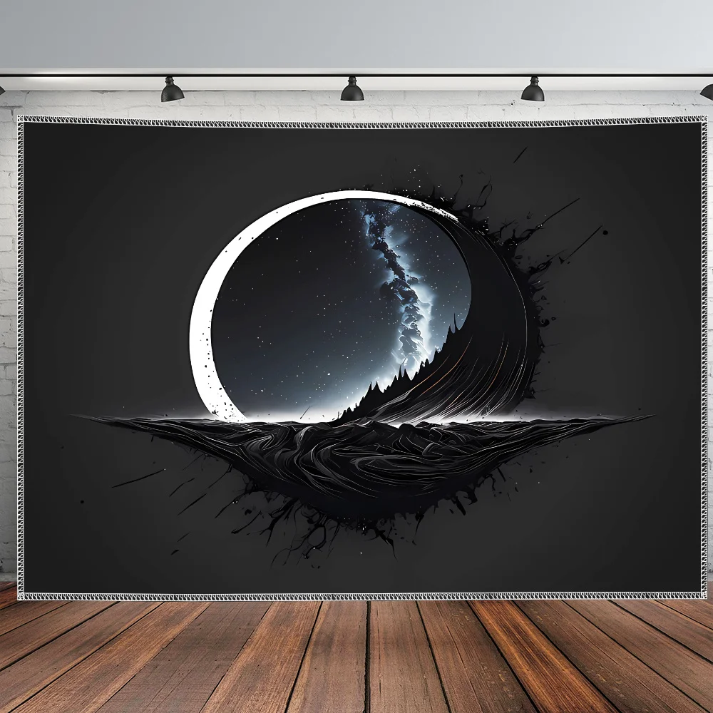 Large Galaxy Moon Landscape Wall Tapestry Cosmic Night Sky Abstract Space Art Home Decor Curtain
