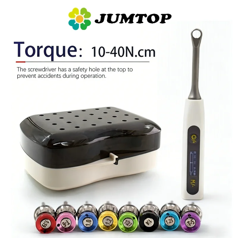 

JUMTOP Universal Dental Electric Implant Torque Wrench 10-40N.cm with 16Pcs Screwdrivers Kit