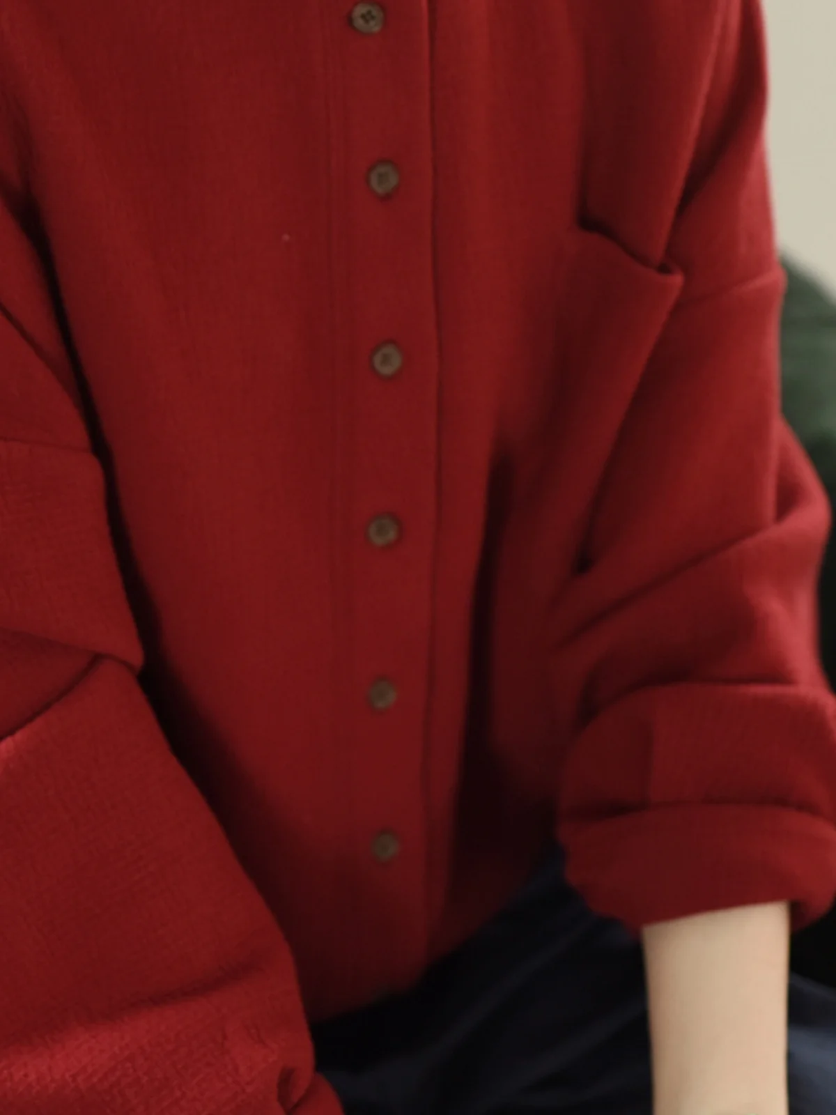 Loose Fit Textured Cotton Jacket LRCP Time Memories Women's Commute Style Button Detail Long Sleeve Regular Length Coat