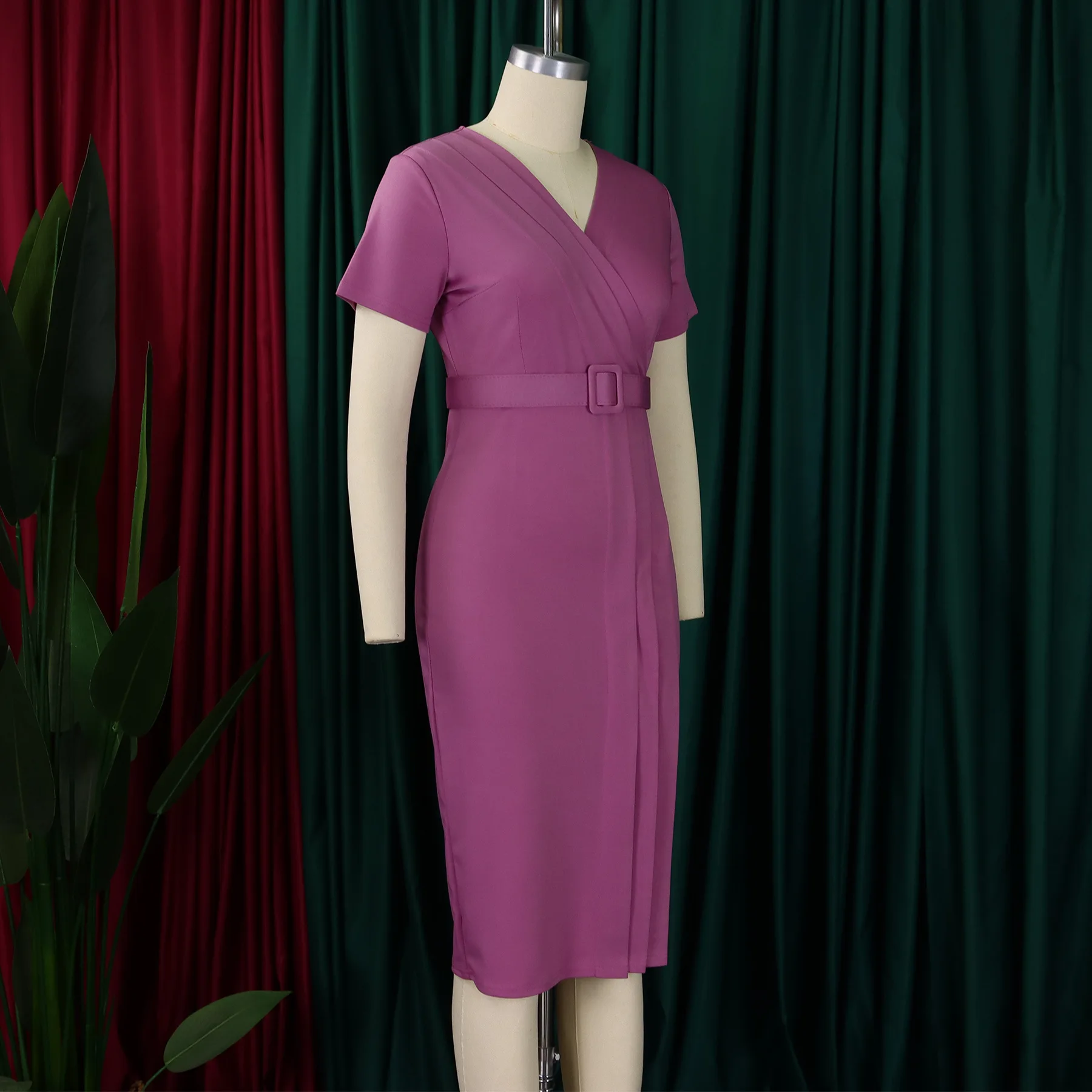 Atr-d504 vestido de dama de honor para mujer, falda lápiz con cintura y cuello en V, vestido de graduación, vestido de fiesta de cóctel con cinturón, barato, venta al por mayor, nuevo