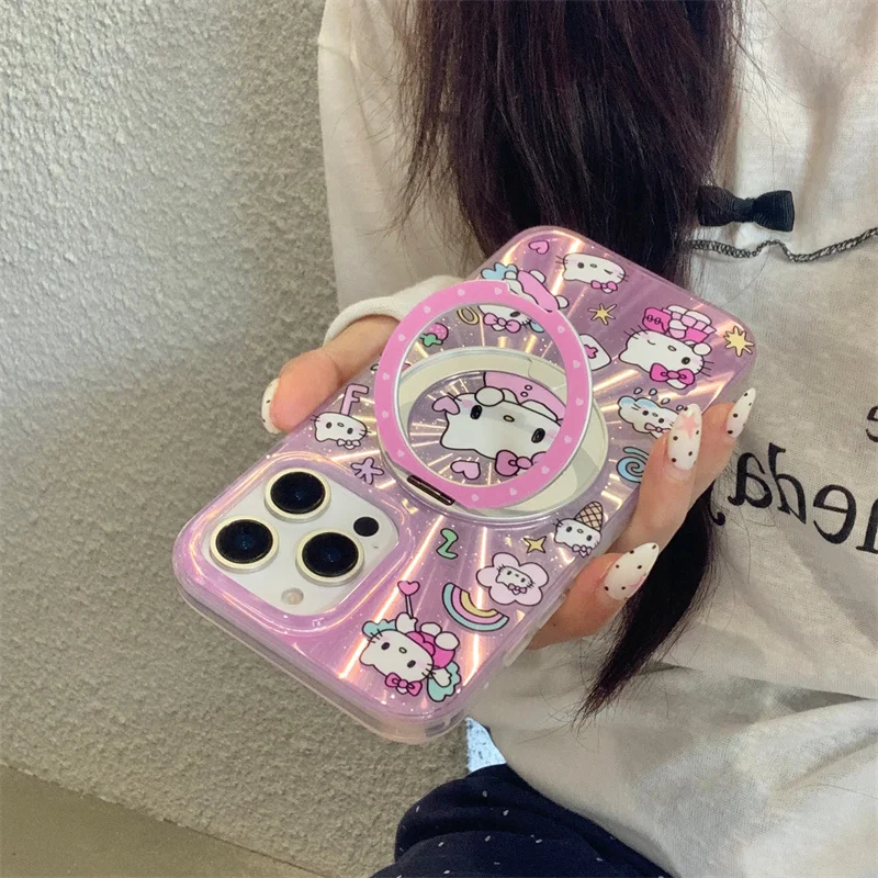 패션 귀여운 만화 헬로키티 마그네틱 폰 케이스 아이폰 16 프로 15 14 프로 맥스 16 프로맥스 링 포함 만화 케이스 15