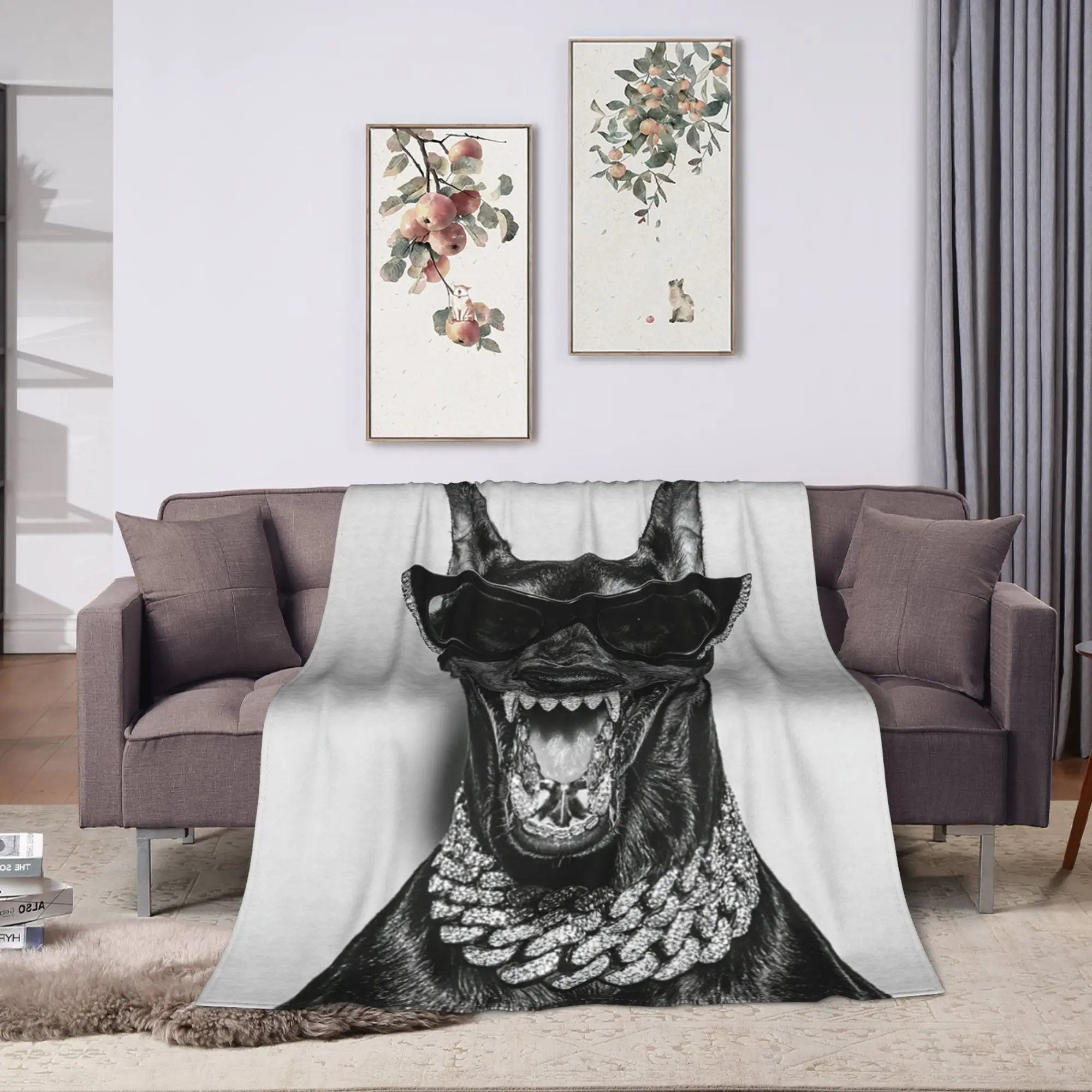 Glam Doberman with Sunglasses Glamorous Animal Boujee Dog Blankets Soft  Throw Blanket Winter Couch Chair Sofa Bed Bedspread