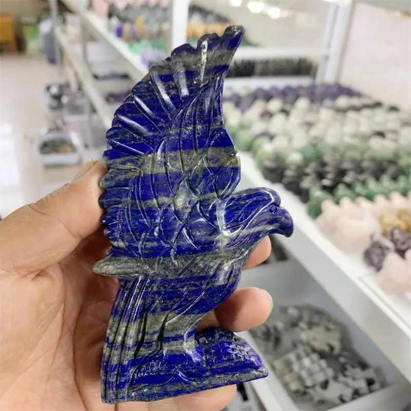 

Natural Lapis Lazuli Eagle Carving Healing Fengshui Head Statue Room office Decoration Holiday Gift 1pcs