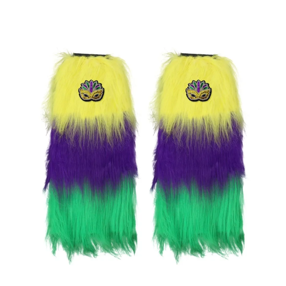 1 Pair Faux Fur Furry Leg Warmers Yellow Green Purple 45cm Long Tube Sock Sequin Soft Warm Knee Sleeve Autumn/Winter