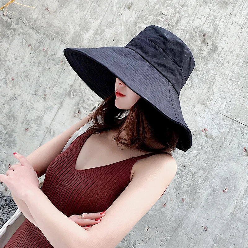 Japanese Sunshade Female Spring and Summer Sunscreen Free To Fold Big Brim Sun Hat Fisherman Hat Cover Face Oversized Hair