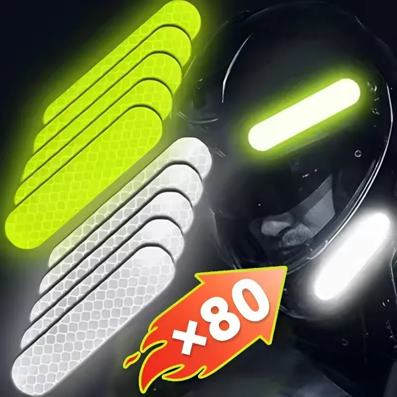 80-10PCS Car Helmet Safety Reflective Warning Stickers High Visibility Reflector Tape for Night Walking Riding Warning Stickers