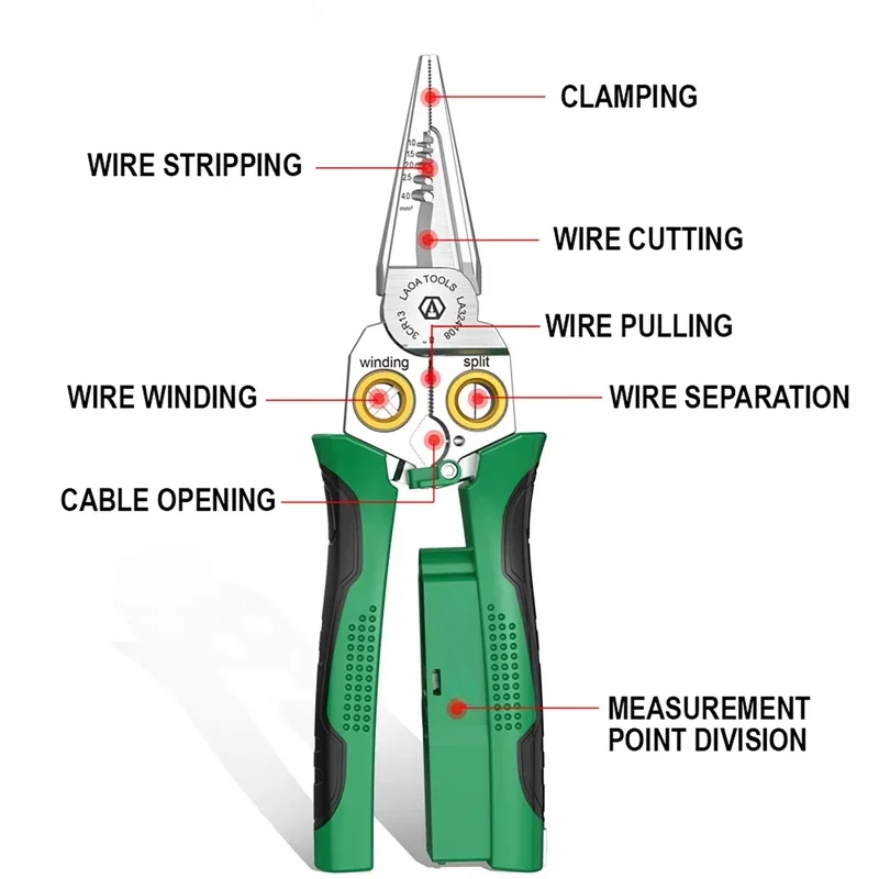 Wire Stripping Pliers Multifunction Electrician Cable Stripper with Electricity Tester Function Cutting Splitting Repair Tool