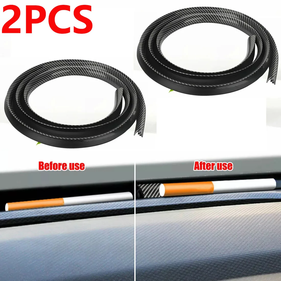

2Pcs Universal Carbon Fiber Rubber Dashboard Sealing Strip Tool Auto Windshield Dash Soundproof Sealant Car Interior Accessory