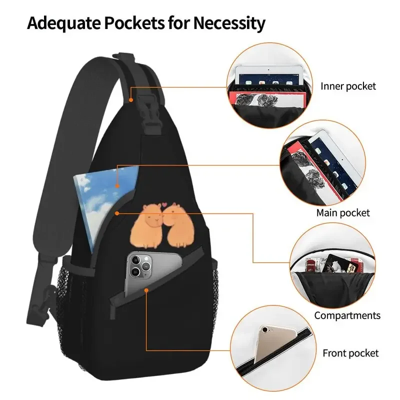 Custom Cute Capybaras In Love Sling Bag for Men Fashion Kawaii Animal Shoulder Chest Crossbody Backpack Travel Hiking Daypack