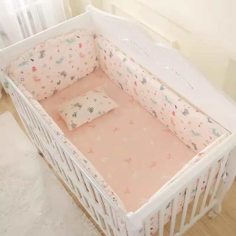 6 Stück Baumwoll bett Baby bettwäsche Set Baby bettlaken bequeme Neugeborenen Baumwolle Anti-Kollision enthalten (4 Stoßstangen Bettlaken Kissen)