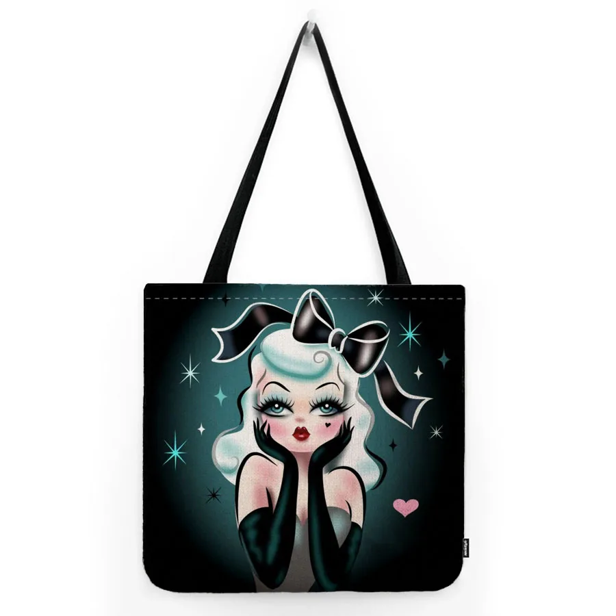 Sexy Cartoon Girl Mermaid Christmas Baby Demon Girl Unique Design Water Resistant Cotton Linen Shopper Shoulder Bag Tote Bag